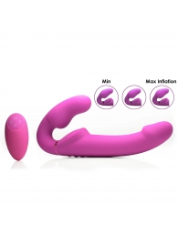 Розовый безремневой страпон с вибрацией и функцией расширения Inflatable Ergo-Fit Strapless Strap-On - XR Brands - купить с доставкой в Химках