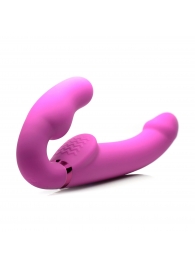 Розовый безремневой страпон с вибрацией и функцией расширения Inflatable Ergo-Fit Strapless Strap-On - XR Brands - купить с доставкой в Химках
