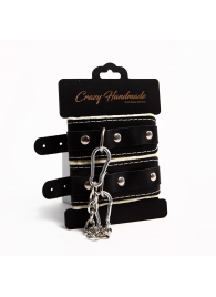 Черные скругленные наручники с мягкой бежевой подкладкой - Crazy Handmade - купить с доставкой в Химках
