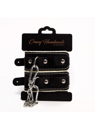 Черные скругленные наручники с мягкой бежевой подкладкой - Crazy Handmade - купить с доставкой в Химках