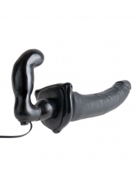 Черный страпон с вагинальной пробкой Deluxe Vibrating Penetrix Strap-On - 19 см. - Pipedream - купить с доставкой в Химках