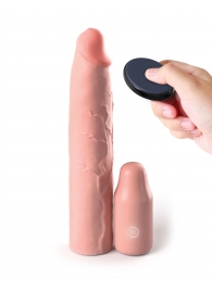 Телесная вибронасадка на член 3  Vibrating Mega X-tension with Remote - 22,9 см. - Pipedream - в Химках купить с доставкой