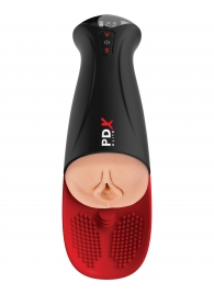 Телесный мастурбатор-вагина в черной колбе с вибрацией Fuck-O-Matic Pro XL - Pipedream - в Химках купить с доставкой