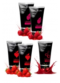 Набор из 5 съедобных лубрикантов JUJU (клубника х 2, малина х 2, вишня) - JuJu - купить с доставкой в Химках