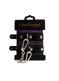 Черно-фиолетовые скругленные наручники с мягкой подкладкой - Crazy Handmade - купить с доставкой в Химках