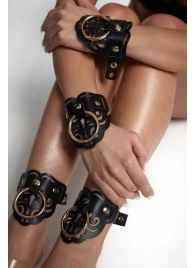 Черные кожаные оковы с резными узорами и клепками - Crazy Handmade - купить с доставкой в Химках