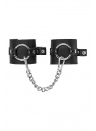 Черные наручники из толстой натуральной кожи с люверсами - Pecado - купить с доставкой в Химках