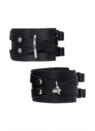 Черные кожаные оковы с двумя перекрёстными ремешками - Pecado - купить с доставкой в Химках