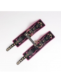 Черные кожаные оковы с розовой строчкой - Crazy Handmade - купить с доставкой в Химках