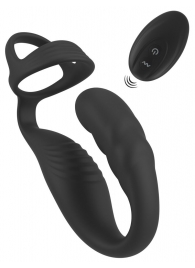 Черное эрекционное кольцо со стимуляцией промежности и анальной пробкой Cock Ring with RC Prostate Plug - Orion - в Химках купить с доставкой