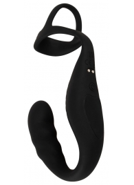 Черное эрекционное кольцо со стимуляцией промежности и анальной пробкой Cock Ring with RC Prostate Plug - Orion - в Химках купить с доставкой