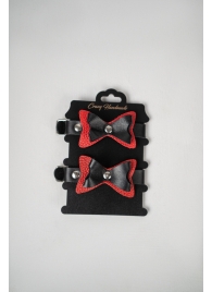 Черно-красные кожаные наручники с бантиками - Crazy Handmade - купить с доставкой в Химках