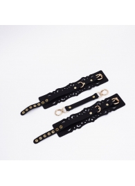 Черный кожаные оковы с узорами и золотистой фурнитурой - Crazy Handmade - купить с доставкой в Химках