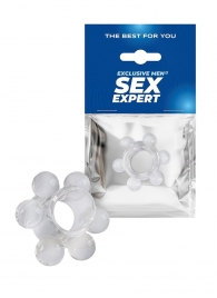 Прозрачное эрекционное кольцо с 6 стимулирующими шариками - Sex Expert - в Химках купить с доставкой