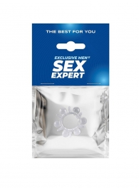 Прозрачное эрекционное кольцо с шариками и шипами - Sex Expert - в Химках купить с доставкой
