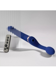 Синий безремневой страпон Multi Orgasm Bendable Strap-On size L с клиторальной стимуляцией - Strap-on-me - купить с доставкой в Химках