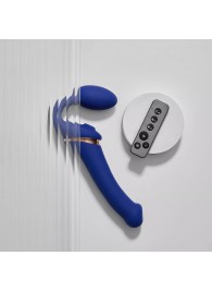 Синий безремневой страпон Multi Orgasm Bendable Strap-On size XL с клиторальной стимуляцией - Strap-on-me - купить с доставкой в Химках