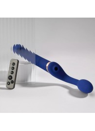 Синий безремневой страпон Multi Orgasm Bendable Strap-On size XL с клиторальной стимуляцией - Strap-on-me - купить с доставкой в Химках