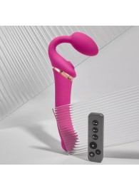 Ярко-розовый безремневой страпон Multi Orgasm Bendable Strap-On size XL с клиторальной стимуляцией - Strap-on-me - купить с доставкой в Химках