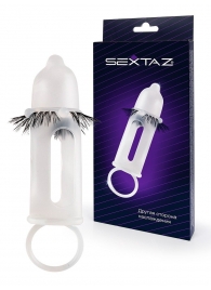 Эластичная насадка на пенис с подхватом мошонки и стимулирующими «ресничками» - Sextaz - в Химках купить с доставкой