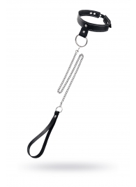 Черный узкий однослойный ошейник с серебристым поводком-цепочкой - Pecado - купить с доставкой в Химках