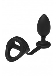 Черное эрекционное кольцо с анальной пробкой Cockstrap With Anal Plug - Dream Toys - в Химках купить с доставкой