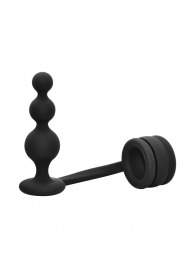Черное эрекционное кольцо с анальной елочкой Cockring With Beaded Anal Plug - Dream Toys - в Химках купить с доставкой