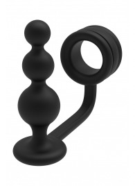 Черное эрекционное кольцо с анальной елочкой Cockring With Beaded Anal Plug - Dream Toys - в Химках купить с доставкой