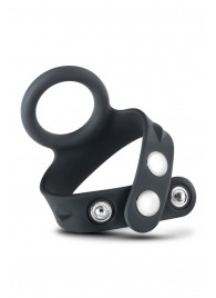Черное эрекционное кольцо с подхватом мошонки на кнопках VS6 - Blush Novelties - в Химках купить с доставкой