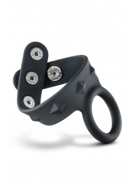 Черное эрекционное кольцо с подхватом мошонки на кнопках VS6 - Blush Novelties - в Химках купить с доставкой