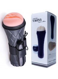 Телесный мастурбатор-вагина в черной колбе с вибрацией - Boys of Toys - в Химках купить с доставкой