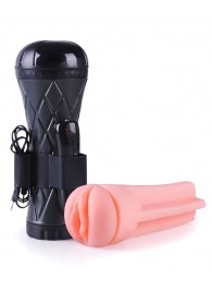 Телесный мастурбатор-вагина в черной колбе с вибрацией - Boys of Toys - в Химках купить с доставкой
