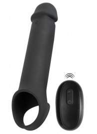 Черная вибронасадка для пениса с хомутом для мошонки и пультом ДУ Remote Controlled Penis Extension - Orion - в Химках купить с доставкой