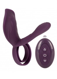 Фиолетовая насадка на член с клиторальным отростком и пультом ДУ RC Couple’s Vibrator 2 - Orion - в Химках купить с доставкой
