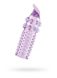Гелевая фиолетовая насадка с шариками, шипами и усиком - 11 см. - Toyfa Basic - в Химках купить с доставкой