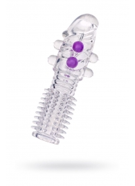 Гелевая прозрачная насадка с шариками и шипами - 14 см. - Toyfa Basic - в Химках купить с доставкой