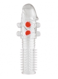 Гелевая прозрачная насадка с шариками и шипами - 14 см. - Toyfa Basic - в Химках купить с доставкой