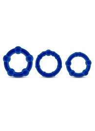 Набор из 3 синих эрекционных колец Stay Hard Beaded Cockrings - Blush Novelties - в Химках купить с доставкой
