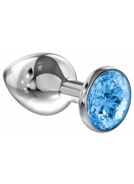 Большая серебристая анальная пробка Diamond Light blue Sparkle Large с голубым кристаллом - 8 см. - Lola Games - купить с доставкой в Химках