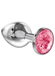 Большая серебристая анальная пробка Diamond Pink Sparkle Large с розовым кристаллом - 8 см. - Lola Games - купить с доставкой в Химках