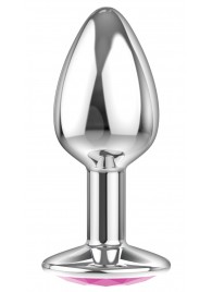 Малая серебристая анальная пробка Diamond Pink Sparkle Small с розовым кристаллом - 7 см. - Lola Games - купить с доставкой в Химках