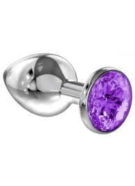 Большая серебристая анальная пробка Diamond Purple Sparkle Large с фиолетовым кристаллом - 8 см. - Lola Games - купить с доставкой в Химках