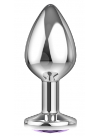 Малая серебристая анальная пробка Diamond Purple Sparkle Small с фиолетовым кристаллом - 7 см. - Lola Games - купить с доставкой в Химках