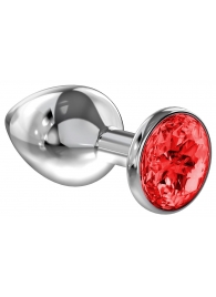 Большая серебристая анальная пробка Diamond Red Sparkle Large с красным кристаллом - 8 см. - Lola Games - купить с доставкой в Химках