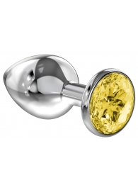 Большая серебристая анальная пробка Diamond Yellow Sparkle Large с жёлтым кристаллом - 8 см. - Lola Games - купить с доставкой в Химках