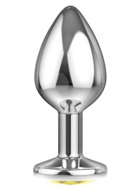 Малая серебристая анальная пробка Diamond Yellow Sparkle Small с жёлтым кристаллом - 7 см. - Lola Games - купить с доставкой в Химках