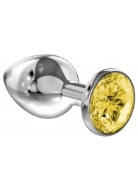 Малая серебристая анальная пробка Diamond Yellow Sparkle Small с жёлтым кристаллом - 7 см. - Lola Games - купить с доставкой в Химках