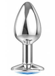 Малая серебристая анальная пробка Diamond Light blue Sparkle Small с голубым кристаллом - 7 см. - Lola Games - купить с доставкой в Химках