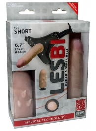 Телесный поясной страпон LESBI с вагинальной пробкой - 17 см. - LOVETOY (А-Полимер) - купить с доставкой в Химках