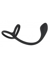 Эрекционное кольцо с утяжкой на мошонку и анальным плаг Black Velvets - Orion - в Химках купить с доставкой